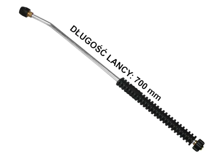 Metalowa lanca do myjki ciśnieniowej, długość 700 mm, z czarną, antypoślizgową rękojeścią.
